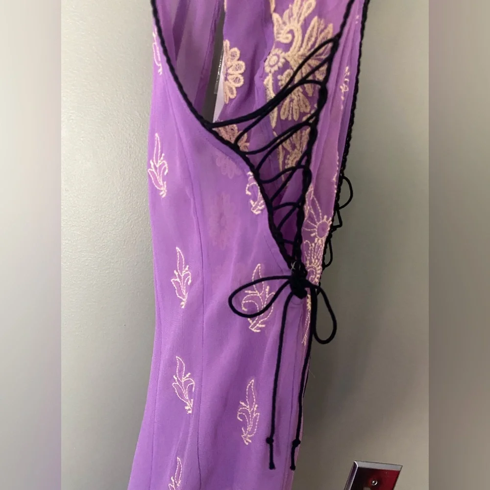 NWT FREE PEOPLE Sunset Kisses Embroidered Lilac Sheer Tunic Top Dress Size Med